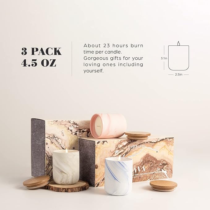 Candle Gift Set, 10% Essential Oil, 3 Pack-Japanese Cherry Blossom,Vanilla Caramel,Sea Salt Rose with Heat-Resistant Ceramic Jar, Scented Candle for Home Scenetd, Soy Wax Candle Gifts for Women