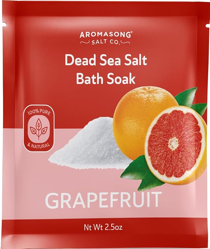 Aromasong Pure Dead Sea Salt 100% Natural Grapefruit Essential Oil – 2.5 oz. Spa Bath Salt Fine Grain- Christmas Stocking Stuffers for Adults, Kids, Women, and Mens soak Stocking Stuffers for Adults