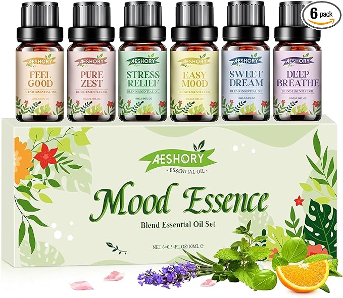 Essential Oils Blend Set,Essential Oils for Diffusers for Home,Stress Relief, Sweet Dream,Deep Breathe,Relax, Air Freshening,Aromatherapy Gifts for Women,DIY Candle Making,Humidifiers, Massage(6x10ml)
