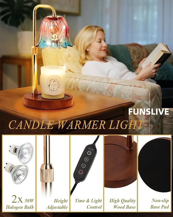 Flower Candle Warmer Lamp with Timer Dimmable, Candles Warming Lamp Height Adjustable, Christmas Gifts for Women, Candle Warmer Light for Jar Candles, Housewarming Gift, House Warming Gifts New Home