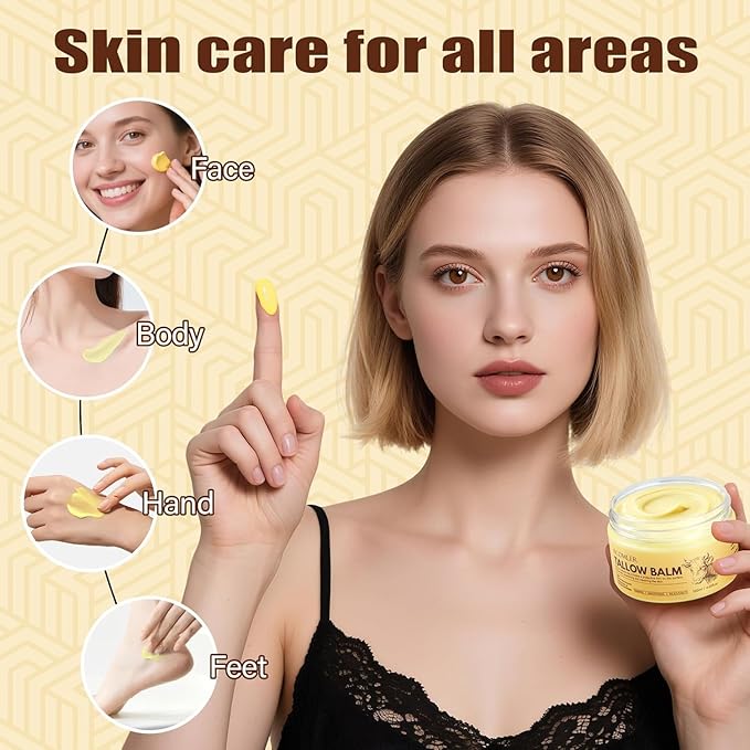 New Whipped Beef Tallow for Skin 4.05oz, 100% Organic Grass Fed Beef Tallow for Face, Pure Tallow Honey and Balm, Beef Tallow, Tallow Moisturizer for Face & Body, Natural Tallow Balm Nourish All Skin