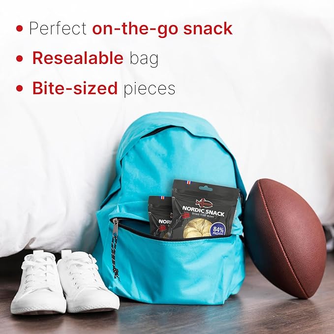 Nordic Catch Freeze Dried Cod Bites - High Protein Crisps Made From Wild-Caught Icelandic Cod Fish - Keto Protein Snacks, High Protein Chips, Healthy Snack with Omega-3s, 35g Resealable Bag - 10 Pack