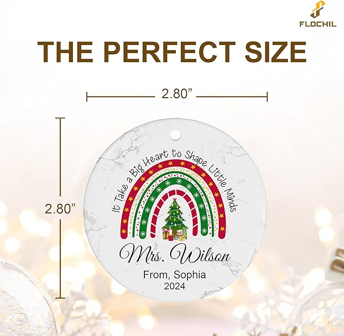 FLOCHIL Personalized Christmas Ornament, Custom Best Teacher Ornament with Name, Teacher Appreciation Gift, Christmas