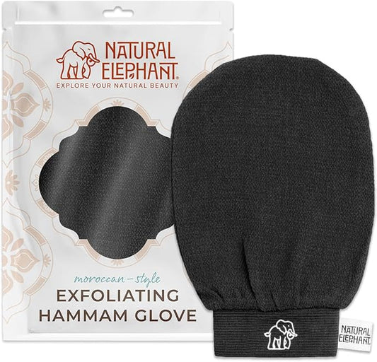 Natural Elephant Exfoliating Hammam Glove | Authentic Moroccan Kessa Body Scrub Mitt for Spa-Quality Skin Renewal | Pure Black Single