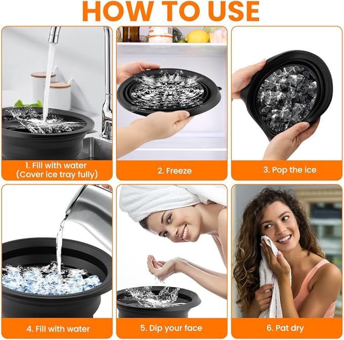 Face Bowl for Ice With Built-in IceTray Collapsible Silicone Facial Ice Bath Bowl Foldable Washbasin Small Reusable Portable Spa Tool for Home Travel Camping