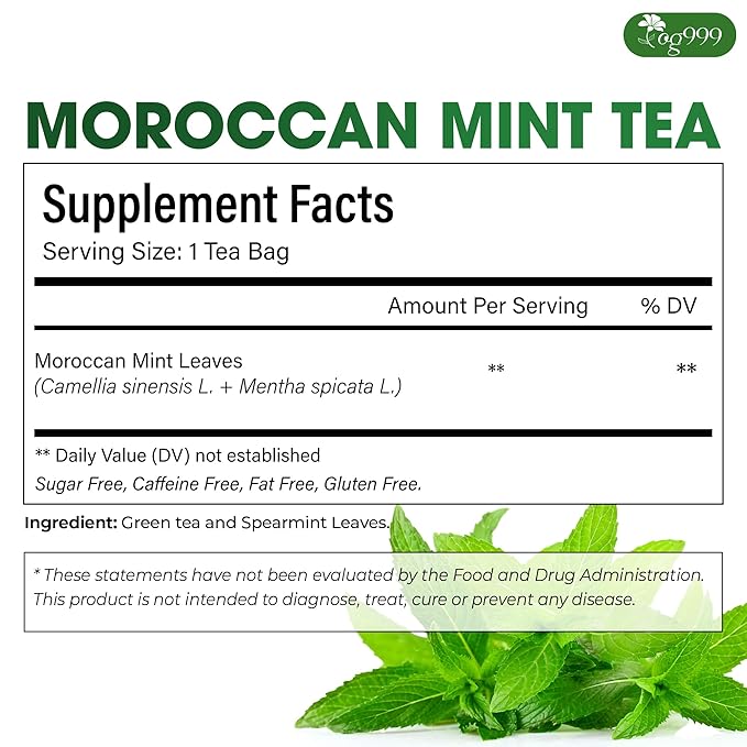 TOG999, Premium Moroccan Mint Green Tea | 30 Tea bags | Traditional Green Tea with Spearmint ā Refreshing Flavor, Premium Quality Herbal Blend. Gluten-Free. Vegan