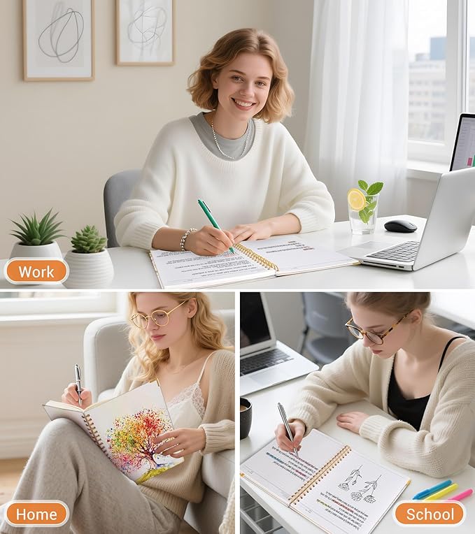 Lined Spiral Notebook Journal for Women, 200 Pages Cute Notebooks 8.5” x 11”, A4 Large Hardcover Spiral Journals with 100 GSM Thick Paper, College Ruled Notebook for Writing Work School, Colorful Tree of Life