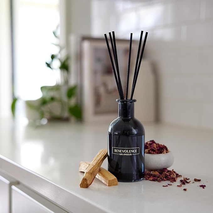 Benevolence LA Reed Diffusers for Home, Rose & Sandalwood Relaxing Fragrance | Aromatherapy Reed Diffuser Sticks with Gift Box, Scented Sticks for Bathroom | Home Décor