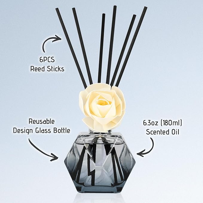 Brakula Reed Diffuser Set, 6.09 fl oz (180 ml)- Fresh Linen with 8 Reed Sticks, Home Fragrance Reed Diffuser for Bathroom Shelf Decor