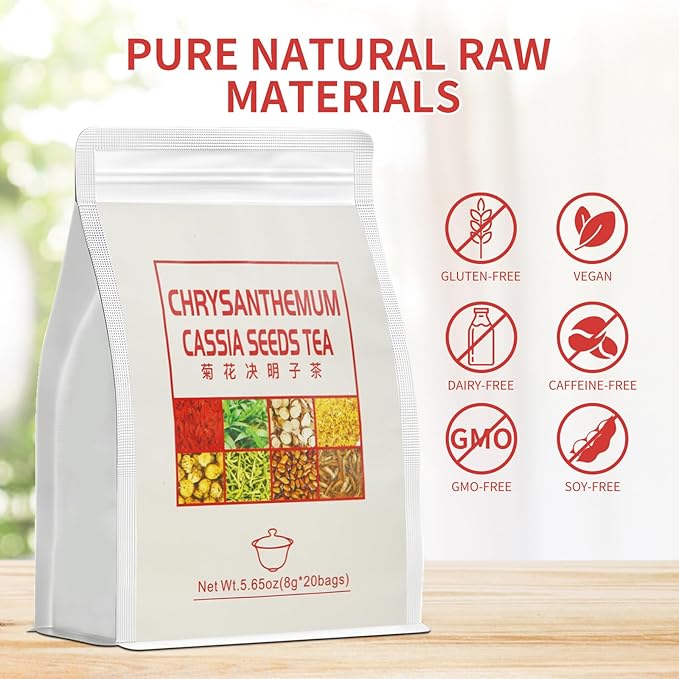 Liver Detox Tea,Chrysanthemum Cassia Seeds Tea Bags(160g, 8gX20Bags), Honeysuckle, Chinese wolf-berry, Sweet-scented Osmanthus, Burdock Root Combination of Floral Tea 菊花决明子茶包