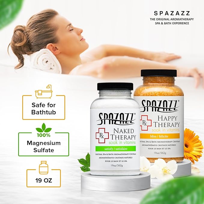 Spazazz Hot Tub Aromatherapy Bath Salt Crystals 2 Pack- Happy and Naked Therapy 19 oz Jars Plus a Spazazz Rubber Duck- Relaxing Hot Tub Aromatherapy Bath Salts- Safe for All Spa and Hot Tub Equipment