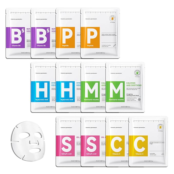 12PCS Hydrating Facial Sheet Mask,Moisturizing Face Masks Skincare Gift Set,Long Lasting Face Mask Skin Care & Facial Mask Kit for All Skin Types 17