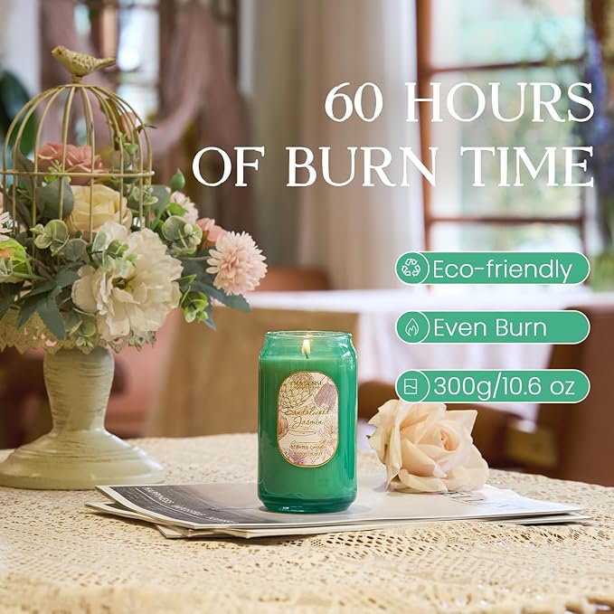 M&SENSE Sandalwood Jasmine Candles for Home Scented, 10.6 Oz Soy Wax Candles Non Toxic Jar Candle Up to 60 Hours Long Burning Home Fragrance Gift for Stress Relief, Meditation, Yoga