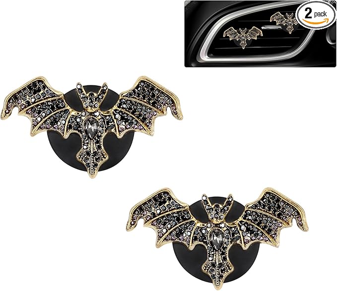 Gothic Car Decor,Bling Bat Car Air Freshener Vent Clip,Dark Style Rhinestone Vehicle Interior Dashboard Decoration for Teens,Refillable Clip on Diffuser