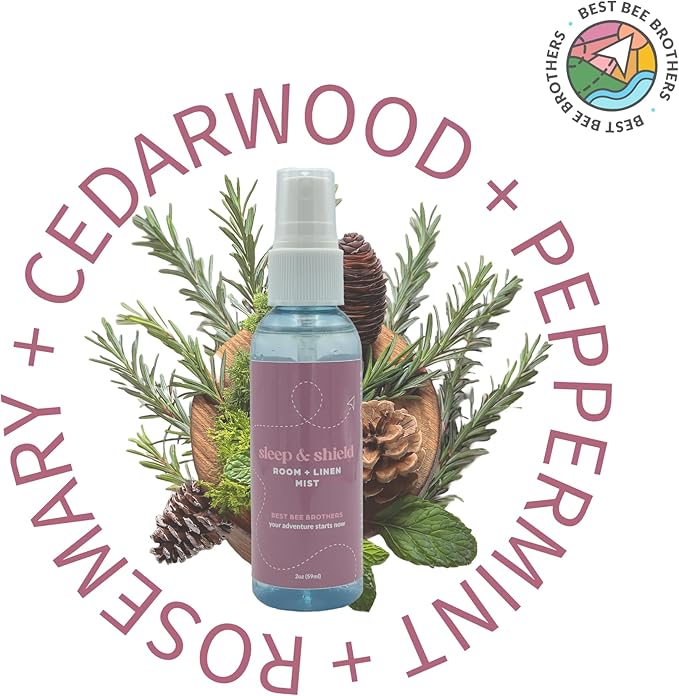 Best Bee Brothers, Sleep & Shield Calming Room + Linen Mist 2 Ounce 2-Pack, Natural Essential Oil Blend with Peppermint, Cedarwood and Rosemary