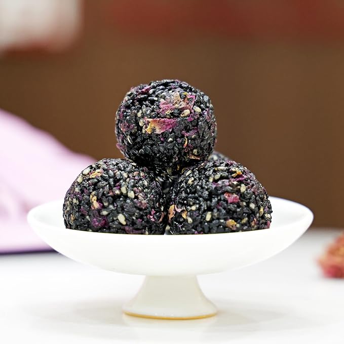 Organic Rose Black Sesame Balls Snacks Specially Added Natural Heavy Petal Rose Pure Honey Handmade Black Sesame Pills Plant Protein Sources Vegan Snacks
