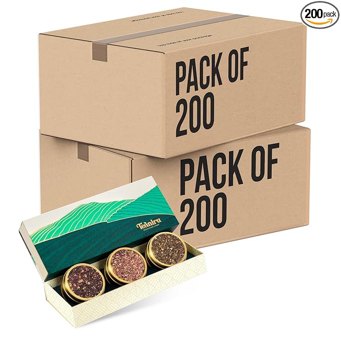 Teaniru, Novelty Tea Collection – Pack of 200 | Loose Leaf Tea Sampler Gift | 3 Flavored Tea - Black, Herbal & Green Tea | Loose Leaf Tea Gift Set for Corporate Gifting | Thanks Giving