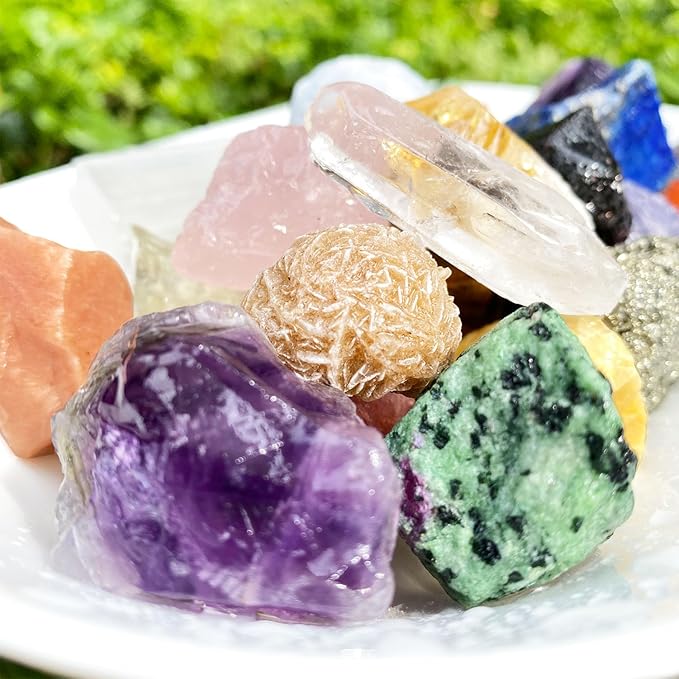 32 Natural Crystals and Healing Stones with Guide, Real Raw Crystals Set for Crystal Healing, Chakra, Meditation, Home Decor, Bulk Rough Stone Collection