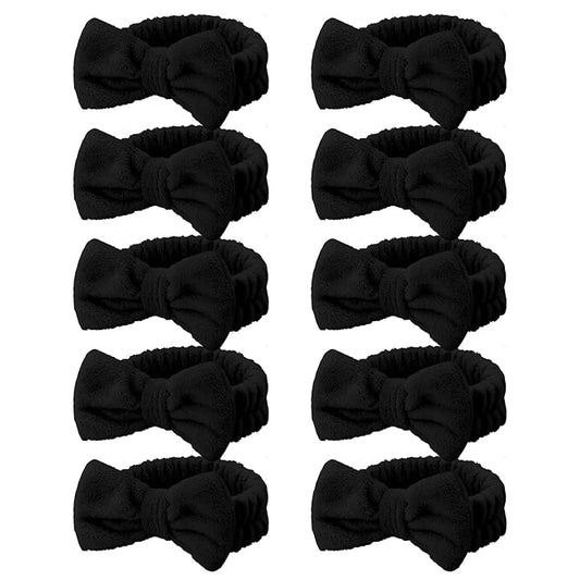 10 Pcs Black Face Wash Headbands, Spa Gifts for Women Girls, Soft Coral Fleece Skincare Headband, Bow Hair Bands, Beauty Headbands for Face Washing Shower Skin Care Yoga