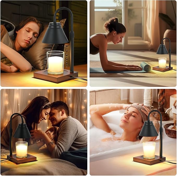Candle Warmer Lamp with Timer Adjustable Height,Dimmable Candle Warmer for New Home Decor,Wax Warmer Lamp for Jar Candles with 2 Bulbs for Women Gift and House Warming Gift,Black
