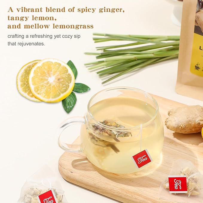 FullChea - Lemon Ginger Tea Bags, 50 Teabags - Pleasantly Spicy & Warming - Non-GMO - Caffeine-free - Support Healthy Digestion & Boost Immunity