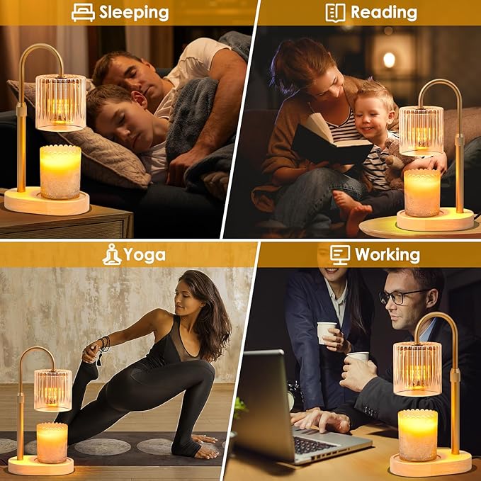 Candle Warmer Lamp with Timer: Modern Style Adjustable Height Candle Warmer Lamp Home Decor Safe Flame Free for Wax Blocks and Jar Candles