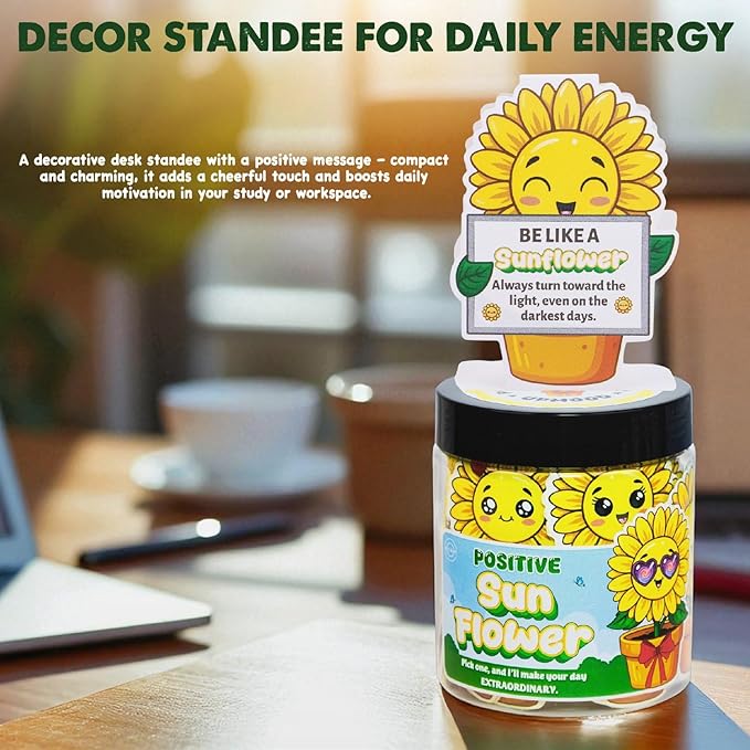 Positive Sunflower Jar – 60 Daily Affirmation Cards with Standee | Encouragement Gift for Women, Friends, Coworkers | Uplifting Notes, Desk Decor, Just Because Gift, Emotional Support Jar