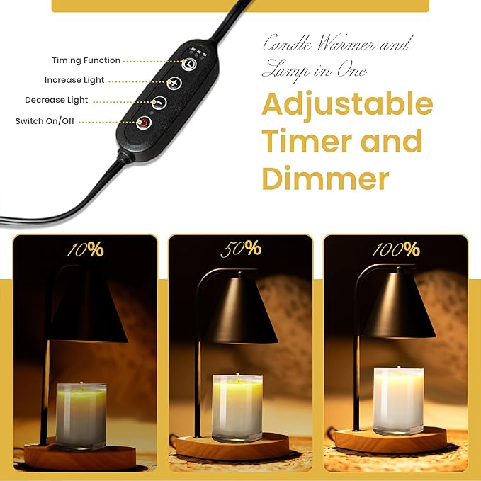Candle Warmer Lamp with Timer Dimmer, 2H/4H/8H Timer, Birthday Gifts for Women Mom, House Warming Gifts New Home Decor, Black Lamp Candle Warmer, Wax Melts Warmer for Jar Candles with 2 Bulbs