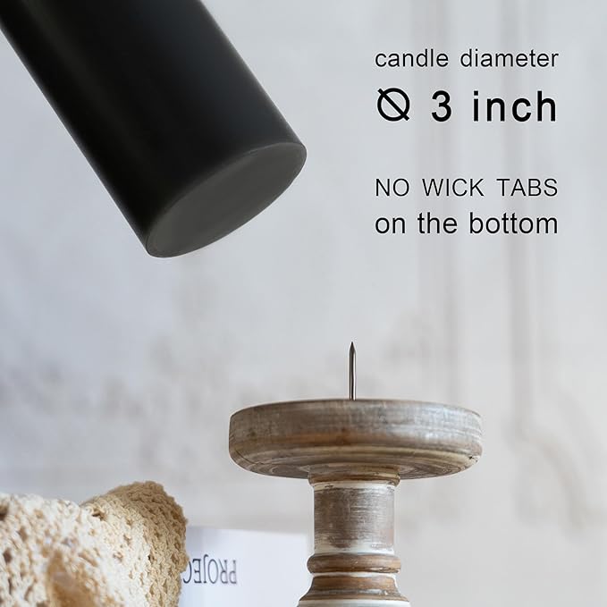 MOZEAL 3" x 6" Hand-Poured Unscented Candle,Dripless Pillar Candle Set of 3,Long Lasting Burning,Approx 120 Hours Burn Time,Rustic Country Style,for Wedding,Dinner,Christmas and Home Decor,Dark Gray