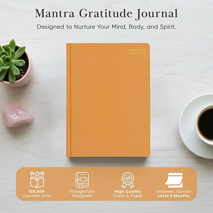 Gratitude Journal For Women & Men - Mental Health, Self Love & Self Care Journal - Orange - 5.8" x 8.3" - Mantra Planner