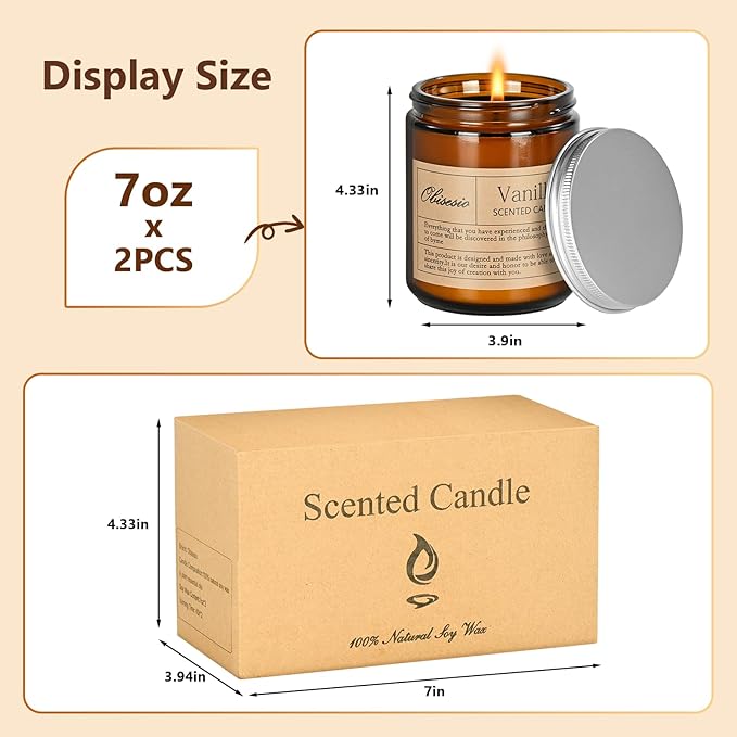 Candles 2 Pack, Candles for Home Scented, Aromatherapy Candle Gift Set for Women Soy Wax Long Lasting Amber Jar Candles for Birthday Housewarming Mother's Valentine Day(Vanilla & Lavender)
