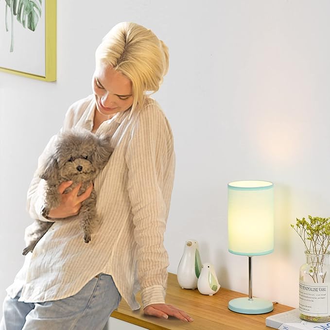 Lampwell Alee Modern Green Table Lamp Set of 2, Living Room & Bedroom, 4.33H12.21IN, Bulb Excluded