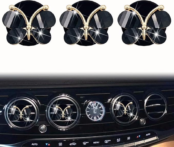 3 Pcs Butterfly Air Vent Clips,Car Air Fresheners Vent Clips Long Lasting Car Diffuser Interior Decor Charm Car Decoration Cute Accessories for Women Girls,Automotive Air Fresheners (Black, 3)