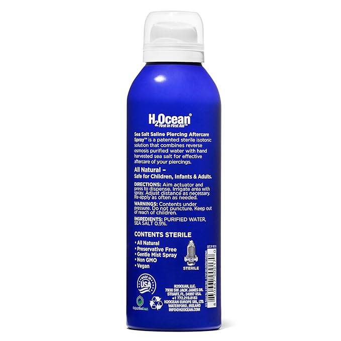 H2Ocean Sea Salt Body Piercing Spray - Saline Piercing Spray for Piercings & Body Modifications - Drug-, Preservative- & GMO-Free Vegan Piercing Aftercare - 6 oz (Pack of 2)