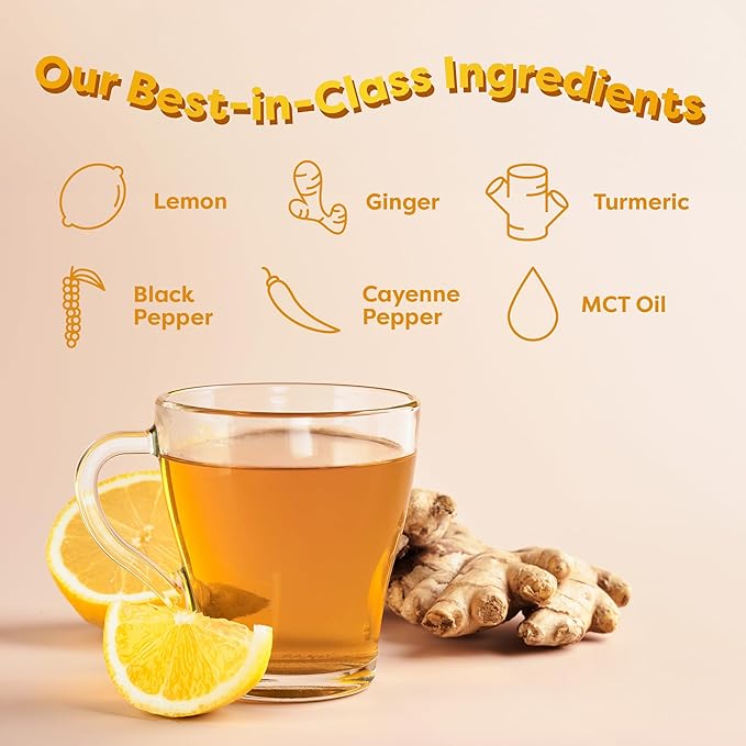 FlavCity Lemon Ginger Tea Powder – Antioxidant-Rich Herbal Tea with Turmeric & MCT Oil for Daily Immune Support – Sugar-Free, Shelf-Stable, Hot & Cold Brew, 30 Servings