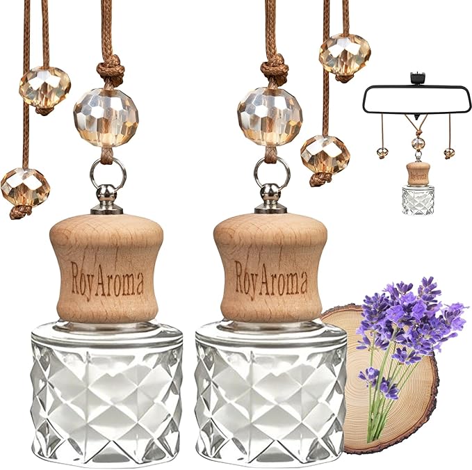 Hanging Car Air Freshener, 2-Pack Car Essential Oil Diffuser, Hanging Air Freshener with Plant-Based Scents, Long Lasting & Non-Toxic for Auto Perfume Odor Eliminator | Invigorating Teakwood