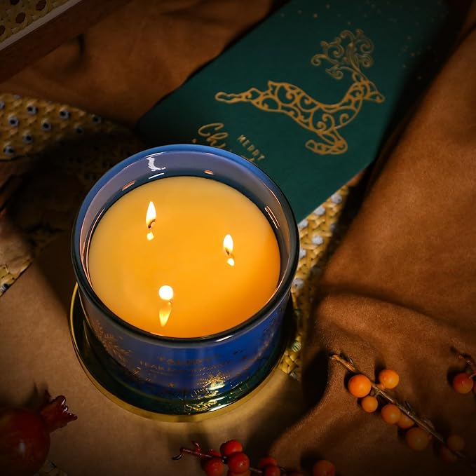 Christmas Candles, Large 3 Wick Jar Candles, Christmas Scented Candles Gifts for Women, Christmas Gift Ideas with Soy Wax Candles, Teak Mahogany