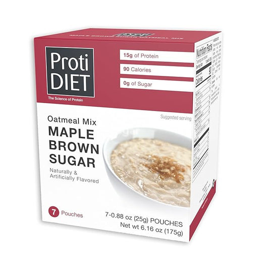 ProtiDIET High Protein Maple Brown Sugar Oatmeal - Sugar free Instant Oatmeal for a Healthy and Nutritious Breakfast, Packed with Essential Nutrients - 7 Count Box