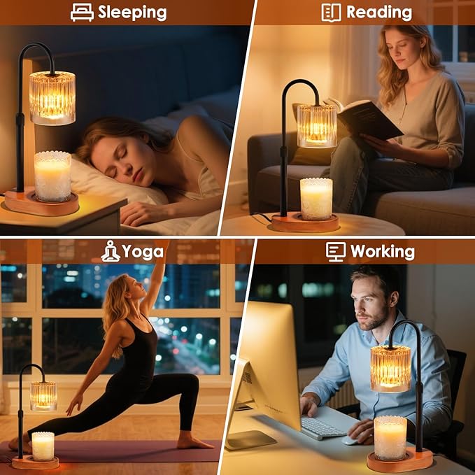 Candle Warmer Lamp with Timer: Modern Style Adjustable Height Candle Warmer Lamp Home Decor Safe Flame Free for Wax Blocks and Jar Candles Amber