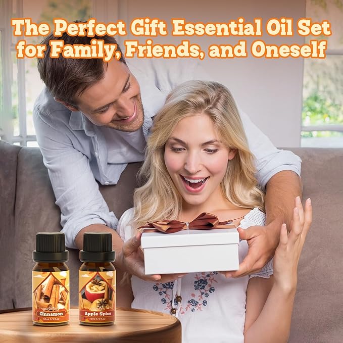 Autumn Essential Oil Set, Fragrance Oil Set for Diffuser, Soap & Candle Making, Humidifiers - Apple Spice, Pumpkin Pie, Pine, Cinnamon, Vanilla, Snickerdoodle Scents Oils for Home Care 6x10ml