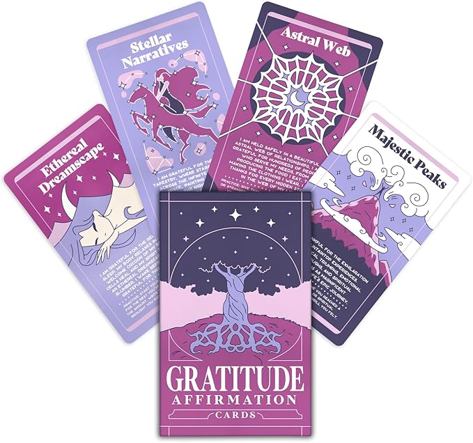 PURPLE CANYON Gratitude Cards | Positive Affirmations for Daily Reflection | Mindfulness Cards for Self Care | 52 Card Deck in Shades of Purple
