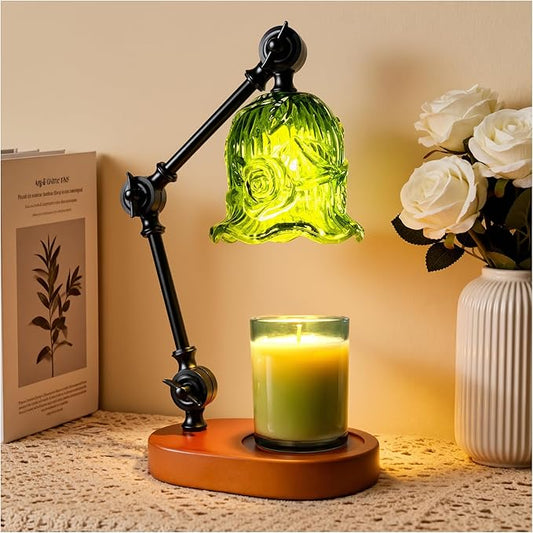 Candle Warmer Lamp, Dimmable Wax Melting Warmer with Adjustable Height, Bedroom Living Room Home Decor, Birthday Relaxation Gifts for Women (Green, Flower)