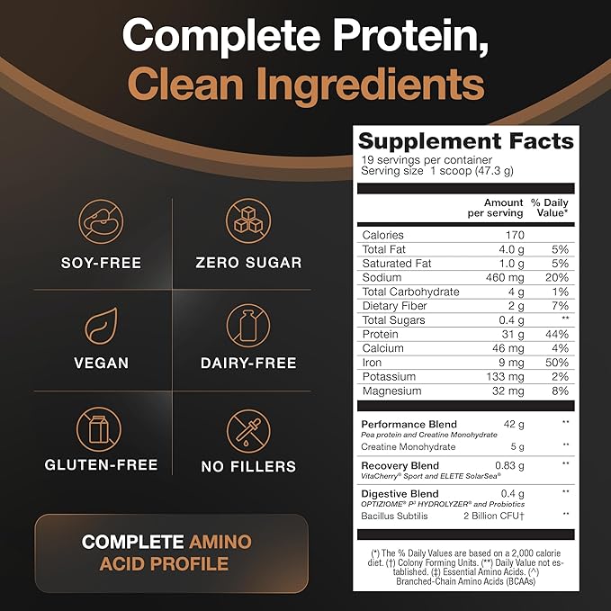 Birdman Falcon Performance Vegan Protein Powder, 31g Protein, 5g Creatine, 5g BCAA, Probiotics, Electrolytes, Pre Workout, Low Carb, Sugar Free & Dairy Free, Plant Based Chocolate Protein -19 servings