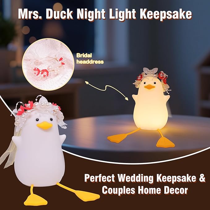Bride Duck Night Light, Bridal Shower Gifts, Wedding Gifts for Bride/Groom with Timer & Dimmer & Rechargeable for Table Decor, Elegant Gift for Newlyweds, Anniversary, Engagement for Him Her Women Men