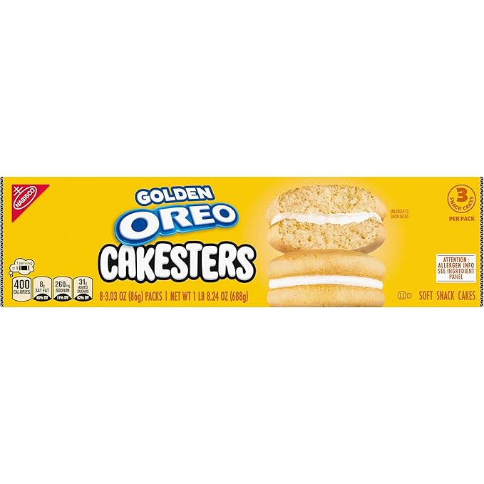 OREO Golden Cakesters Soft Snack Cakes, 8-3.03 oz Snack Packs