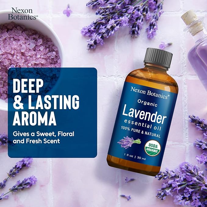 Organic Lavender Essential Oil 30 ml - Pure, Natural Oils for Aromatherapy, Diffusers, DIY, Candle and Soap Making Scent - Nexon Botanics