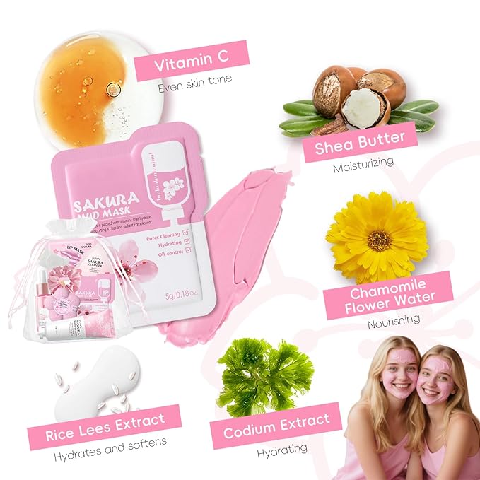 Spa Party Supplies for Women Girl,45pcs/5 Set Sleepover Party Favors With Facial Masks Skincare,Face Cleanser,Serum, Hand Cream,Lip Mask,Foot Bath Bombs,Gift for Spa,Sleepover,Birthday