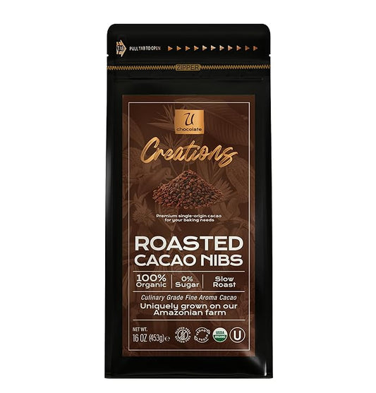 U Chocolate Creations | Organic Cacao Nibs (16 oz) | Fresh from our Farm | 100% natural, 0% Sugar | Perfect topping for healthy snacks, granola, ice cream, yogurt and baking recipes, flavanol-rich.