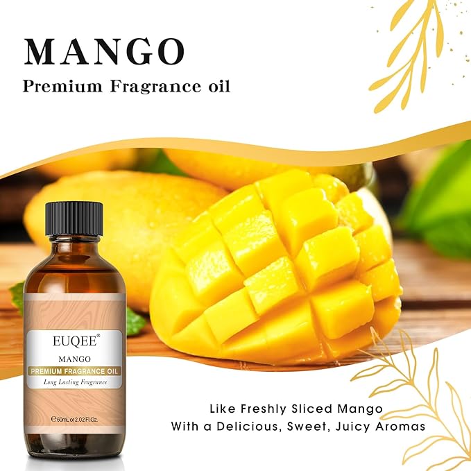 EUQEE Mango Fragrance Oils, 60ml Premium Scents Essential Oils with Glass Dropper for Soap & Candle Making, DIY Bath Bombs, Diffusers (2.02 Fl oz)