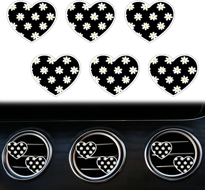 6 Pcs Heart Air Vent Clips, Cute Car Air Fresheners & Decor, Yellow and White